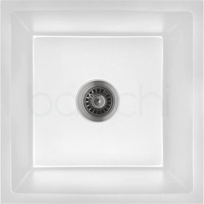 Baiachi 450 x 450 Single Bowl Granite Kitchen Sink White with Gun metal Waste