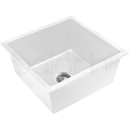 Baiachi 450 x 450 Single Bowl Granite Kitchen Sink White with Gun metal Waste