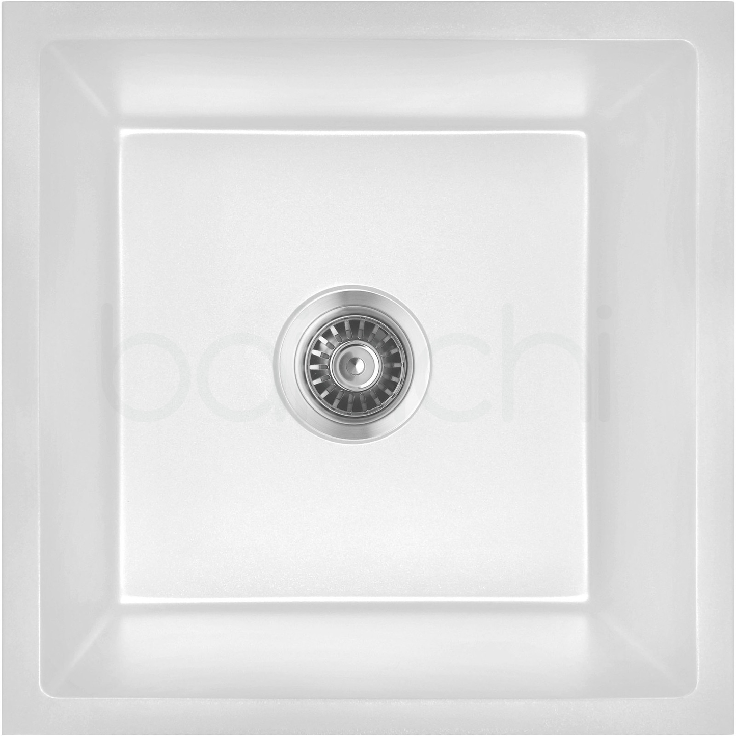 Baiachi 450 x 450 Single Bowl Granite Kitchen Sink White with Gun metal Waste