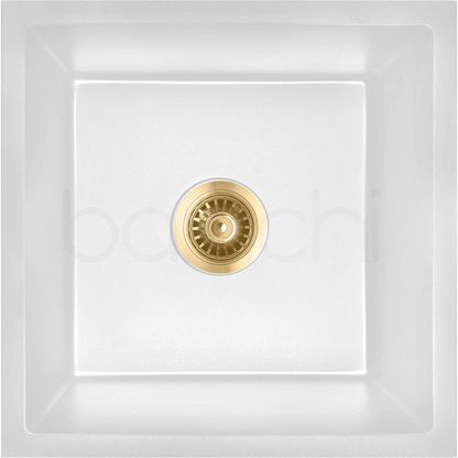 Baiachi 450 x 450 Single Bowl Granite Kitchen Sink White with Gun metal Waste