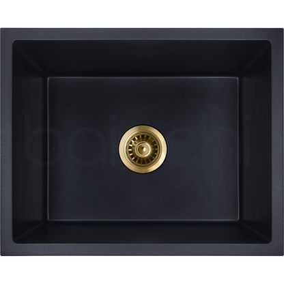 Baiachi 550 x 450 Single Bowl Granite Kitchen Sink Black with Black Waste