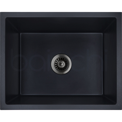 Baiachi 550 x 450 Single Bowl Granite Kitchen Sink Black with Gun metal Waste