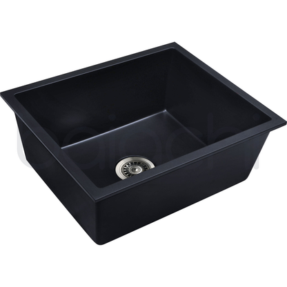 Baiachi 550 x 450 Single Bowl Granite Kitchen Sink Black with Antique Bronze Waste