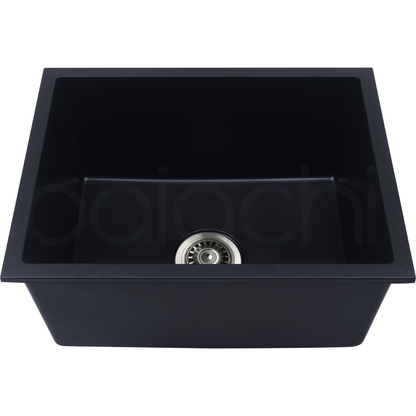 Baiachi 550 x 450 Single Bowl Granite Kitchen Sink Black with Brushed Copper Waste