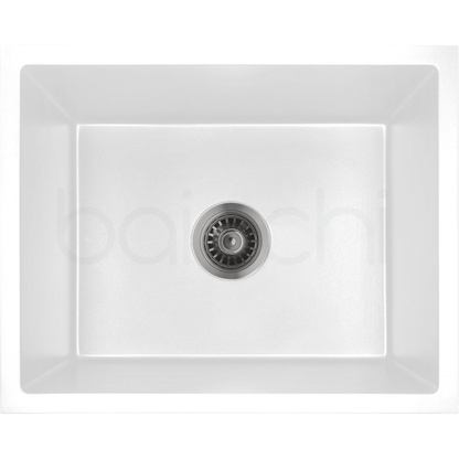 Baiachi 550 x 450 Single Bowl Granite Kitchen Sink White with Brushed Gold Waste