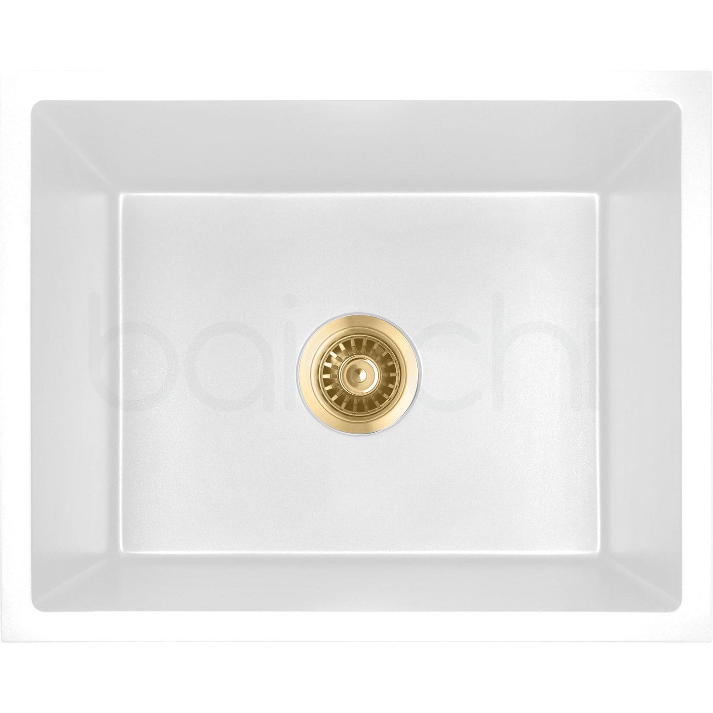 Baiachi 550 x 450 Single Bowl Granite Kitchen Sink White with Brushed Gold Waste