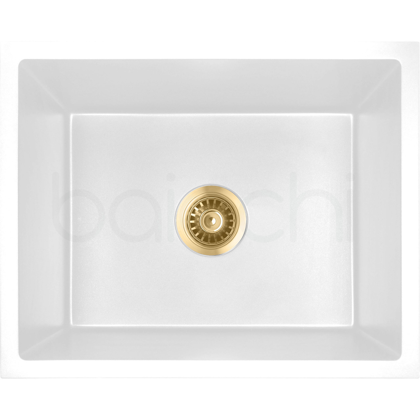 Baiachi 550 x 450 Single Bowl Granite Kitchen Sink White with Brushed Gold Waste