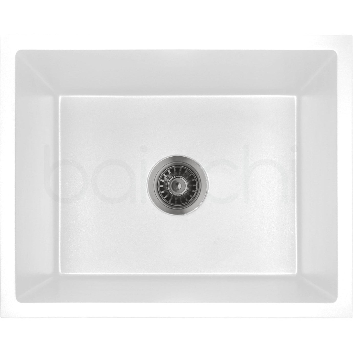 Baiachi 550 x 450 Single Bowl Granite Kitchen Sink White with Gun metal Waste