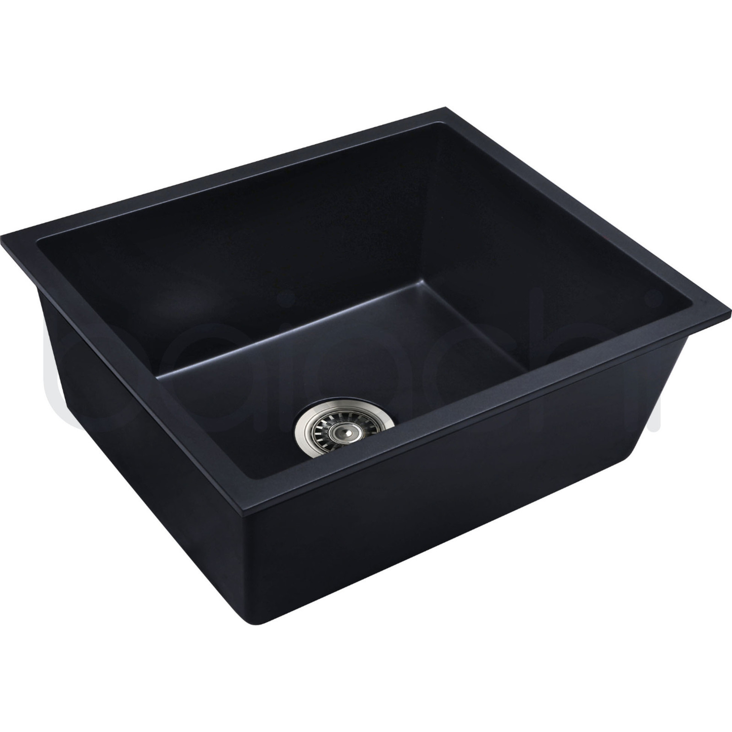 Baiachi 650 x 450 Single Bowl Granite Kitchen Sink Black with Black Waste