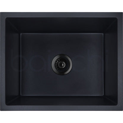 Baiachi 650 x 450 Single Bowl Granite Kitchen Sink Black with Black Waste