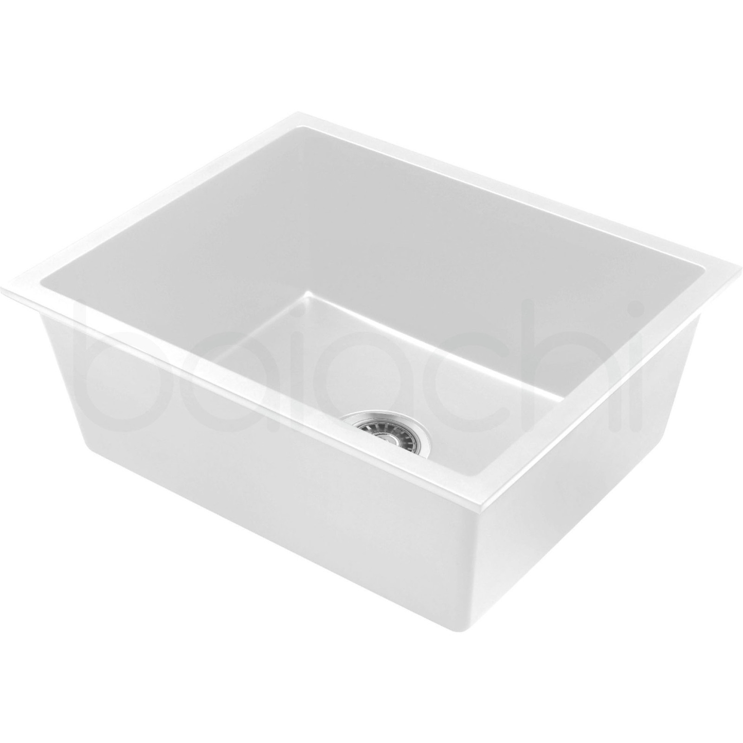 Baiachi 650 x 450 Single Bowl Granite Kitchen Sink White with Black Waste