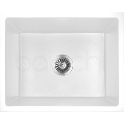 Baiachi 650 x 450 Single Bowl Granite Kitchen Sink White with Stainless Steel Waste