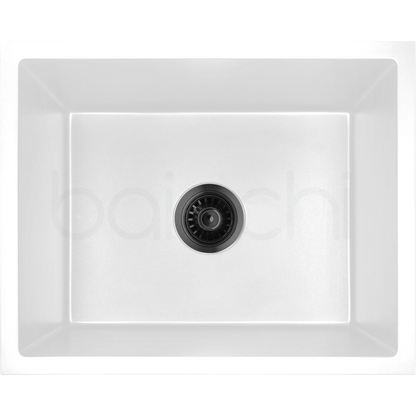 Baiachi 650 x 450 Single Bowl Granite Kitchen Sink White with Stainless Steel Waste