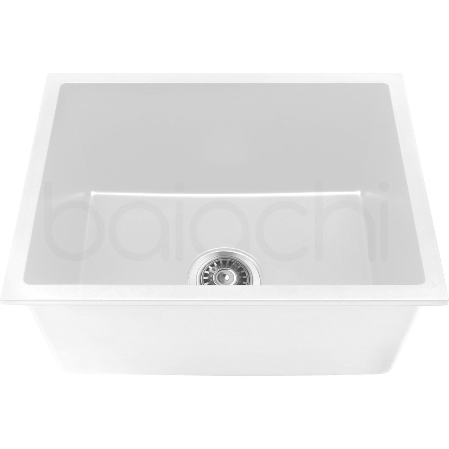 Baiachi 650 x 450 Single Bowl Granite Kitchen Sink White with Stainless Steel Waste