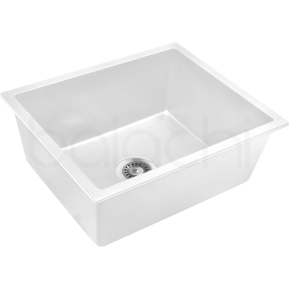 Baiachi 650 x 450 Single Bowl Granite Kitchen Sink White with Brushed Copper Waste