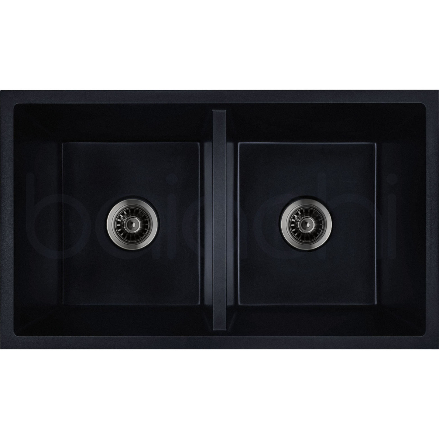Baiachi 770 x 450 Double Bowl Granite Kitchen Sink Black with Brushed Gold Waste