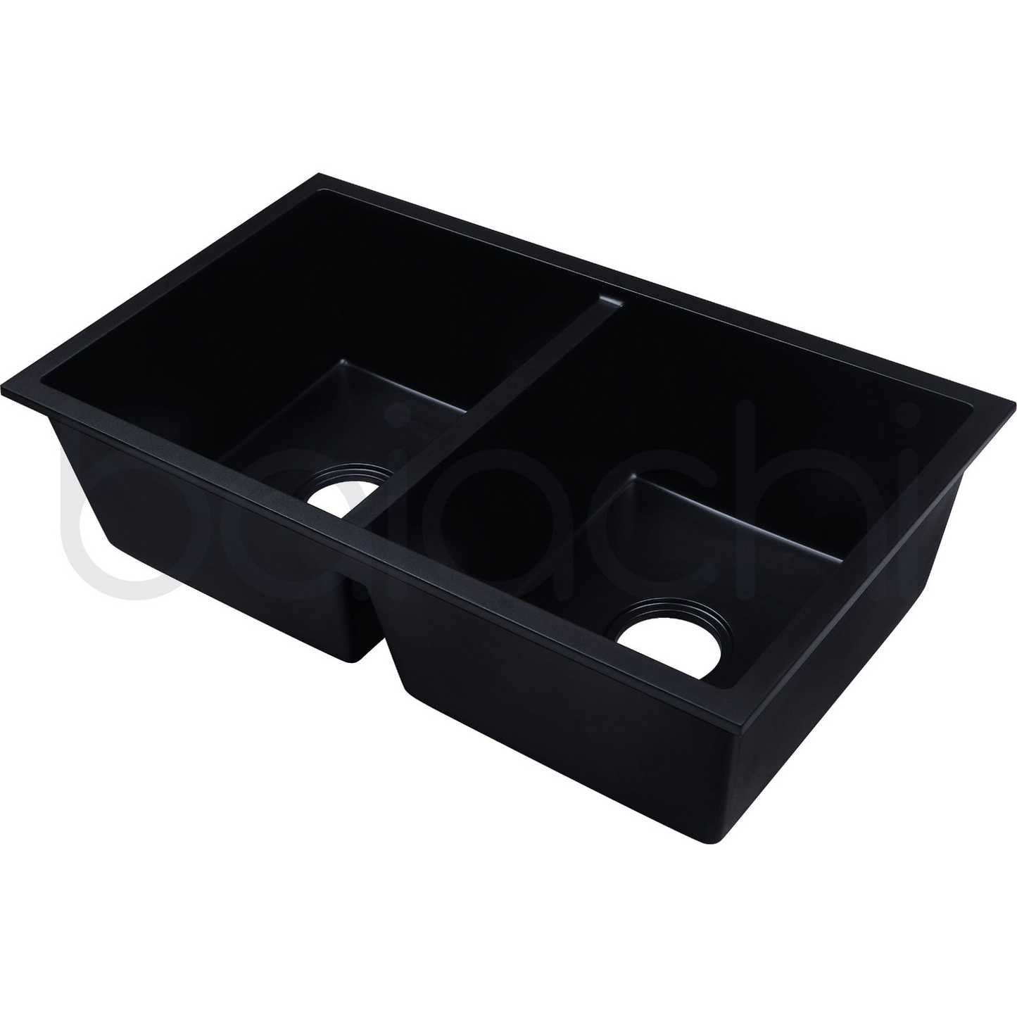 Baiachi 770 x 450 Double Bowl Granite Kitchen Sink Black with Black Waste