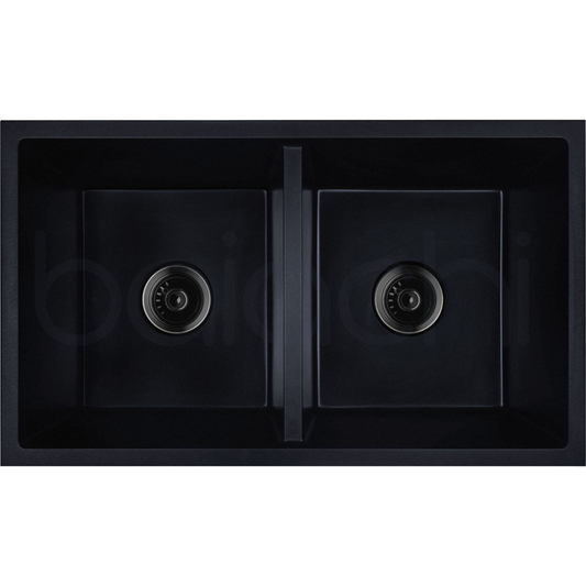 Baiachi Double Bowl Granite Kitchen Sink Black with Black Waste