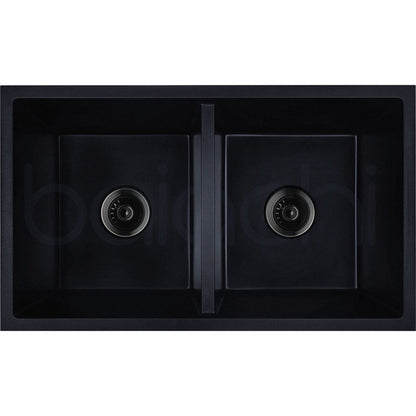 Baiachi 770 x 450 Double Bowl Granite Kitchen Sink Black with Black Waste