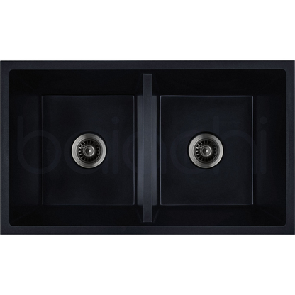 Baiachi 770 x 450 Double Bowl Granite Kitchen Sink Black with Gun metal Waste