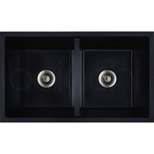 Baiachi Double Bowl Granite Kitchen Sink Black with Stainless Steel Waste