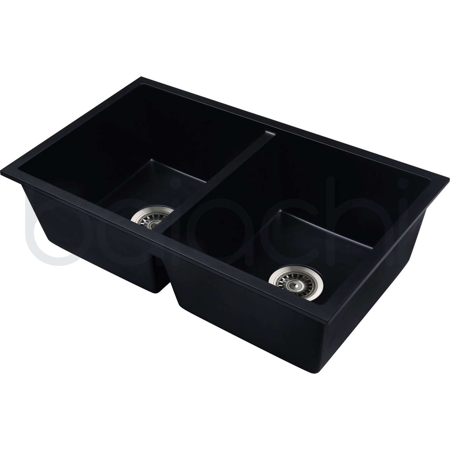Baiachi 770 x 450 Double Bowl Granite Kitchen Sink Black with Stainless Steel Waste
