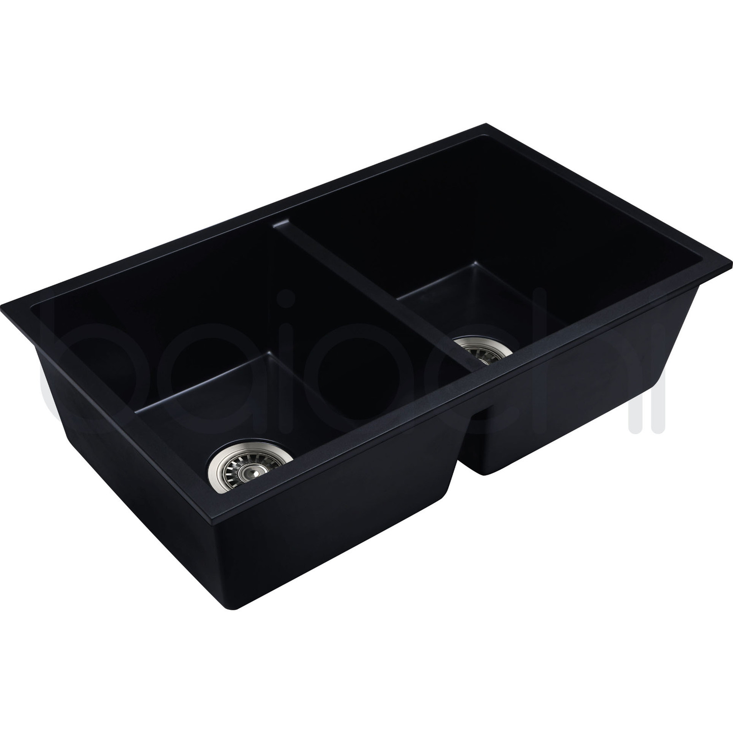 Baiachi 770 x 450 Double Bowl Granite Kitchen Sink Black with Brushed Copper Waste