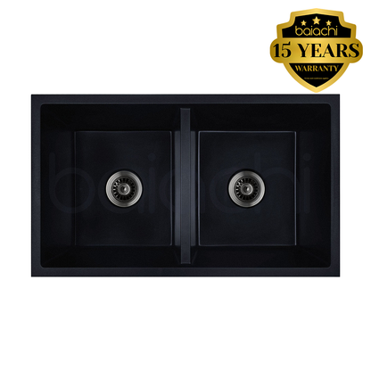 Baiachi 770 x 450 Double Bowl Granite Kitchen Sink Black
