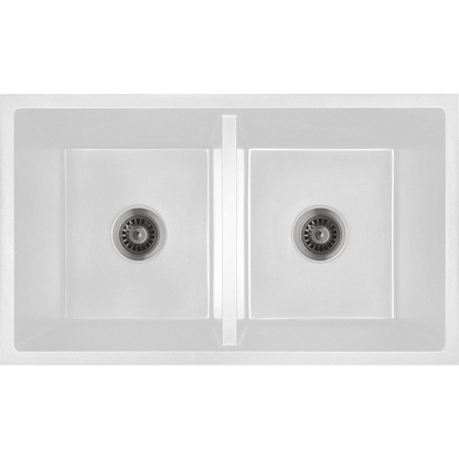 Baiachi 770 x 450 Double Bowl Granite Kitchen Sink White with Brushed Gold Waste