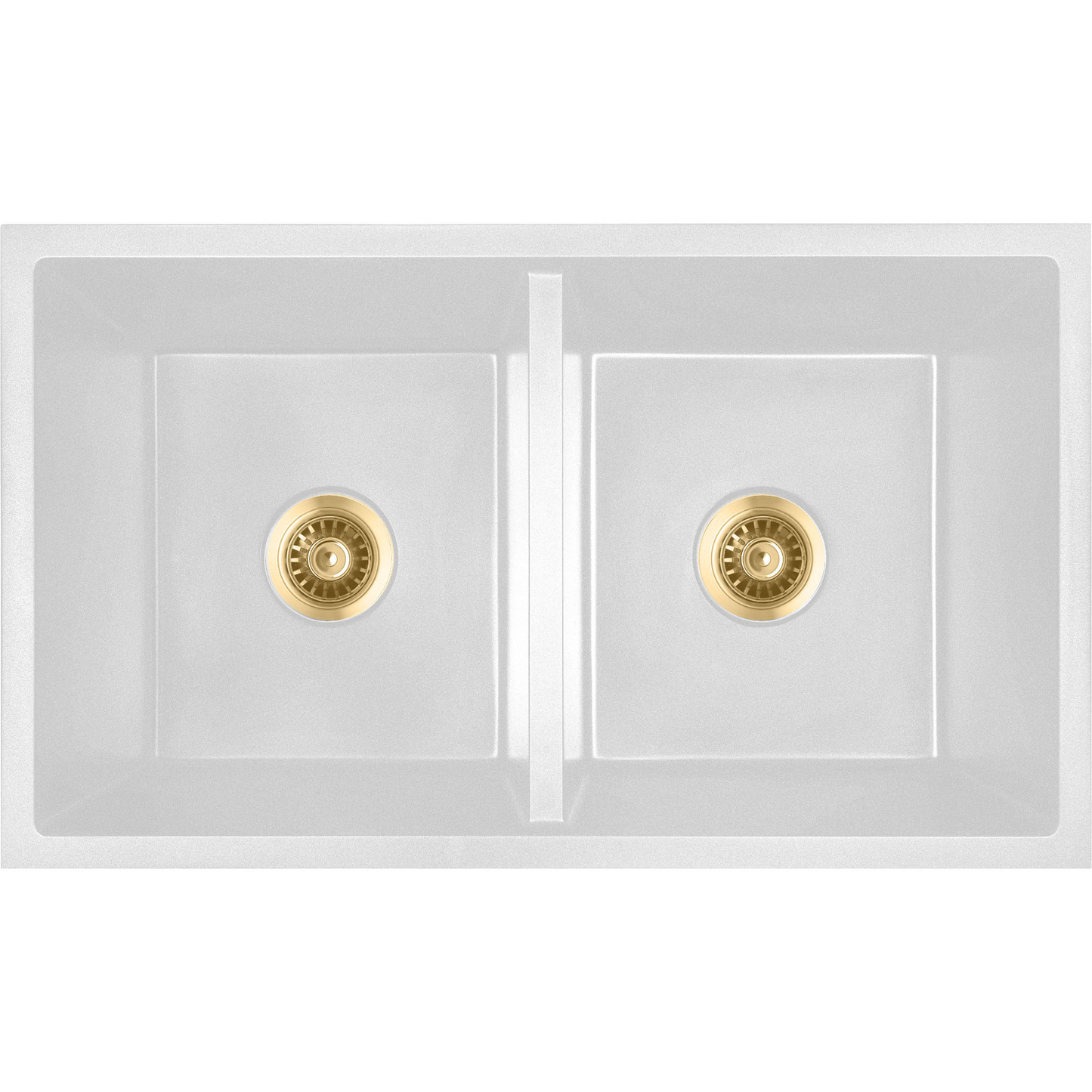 Baiachi 770 x 450 Double Bowl Granite Kitchen Sink White with Brushed Gold Waste