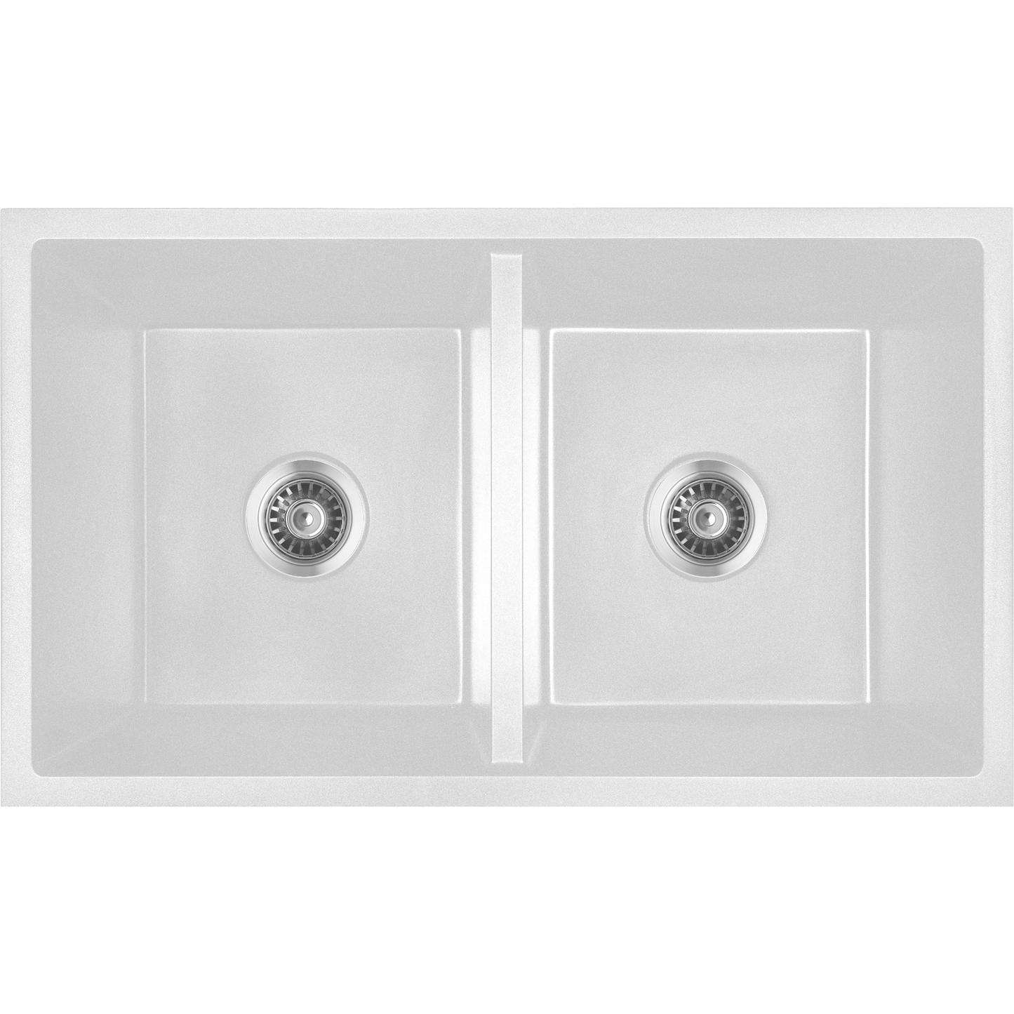 Baiachi 770 x 450 Double Bowl Granite Kitchen Sink White with Brushed Gold Waste