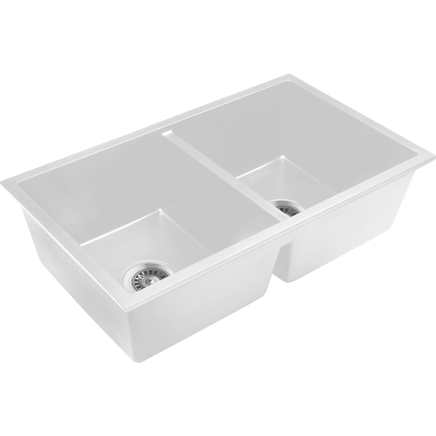 Baiachi 770 x 450 Double Bowl Granite Kitchen Sink White with Black Waste