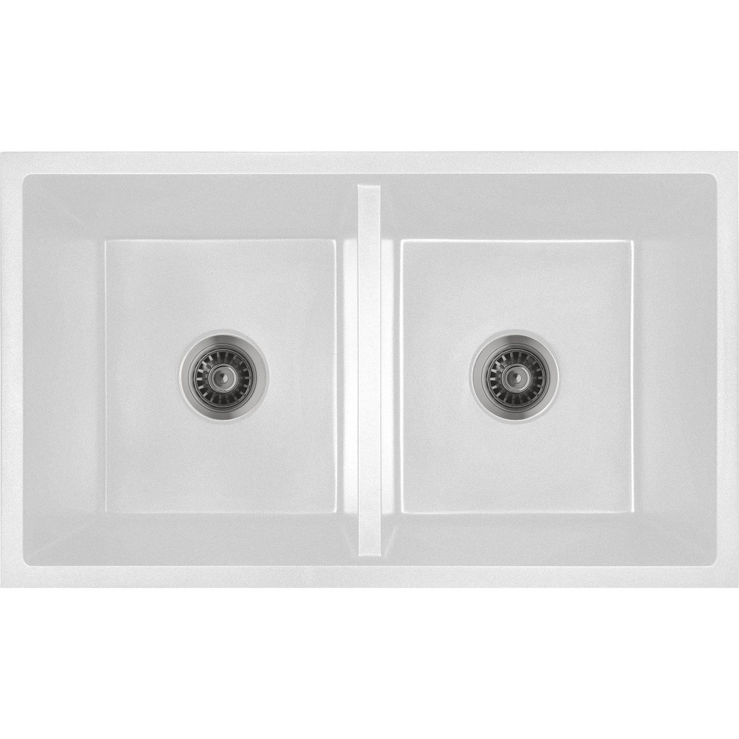 Baiachi 770 x 450 Double Bowl Granite Kitchen Sink White with Gun metal Waste