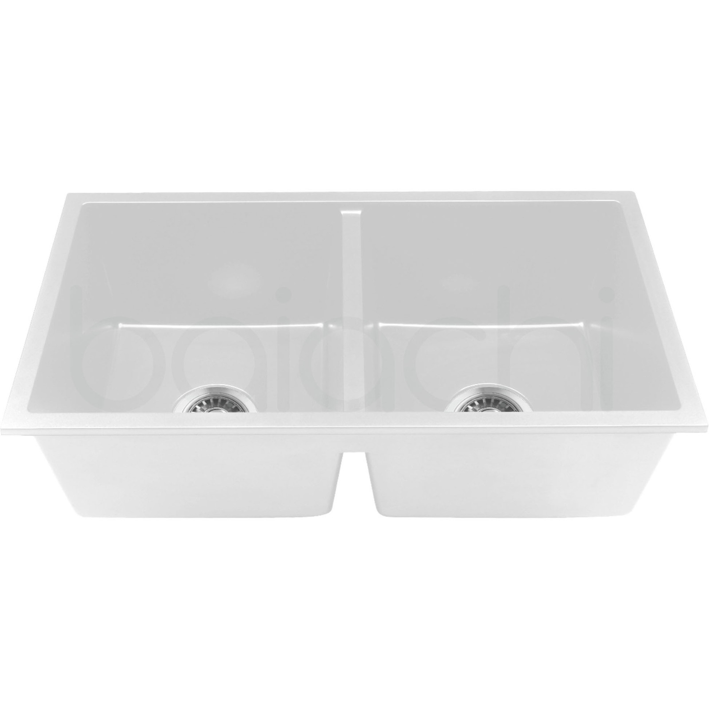 Baiachi 770 x 450 Double Bowl Granite Kitchen Sink White with Brushed Copper Waste