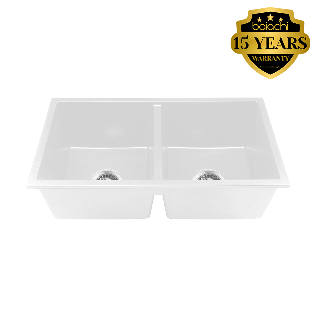 Baiachi 770 x 450 Double Bowl Granite Kitchen Sink White