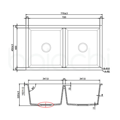 Baiachi 770 x 450 Double Bowl Granite Kitchen Sink White