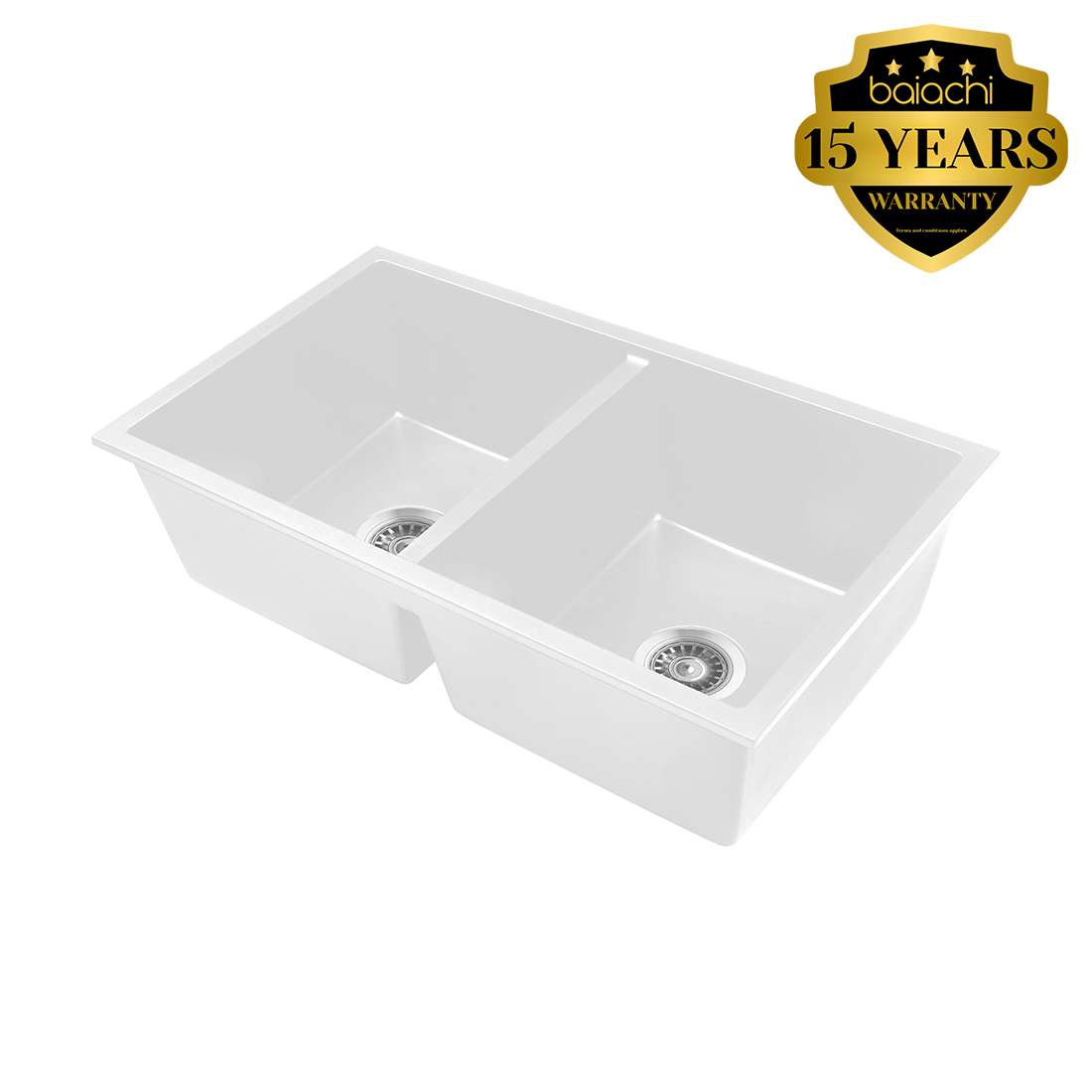 Baiachi 770 x 450 Double Bowl Granite Kitchen Sink White