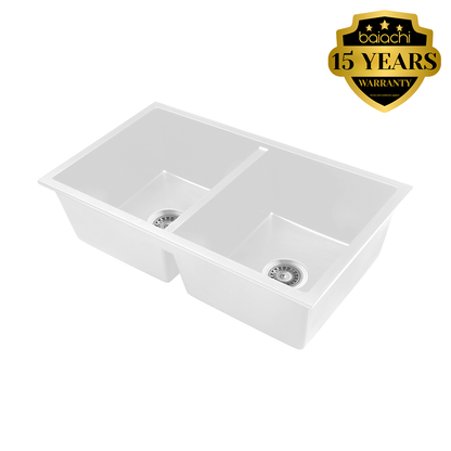 Baiachi 770 x 450 Double Bowl Granite Kitchen Sink White