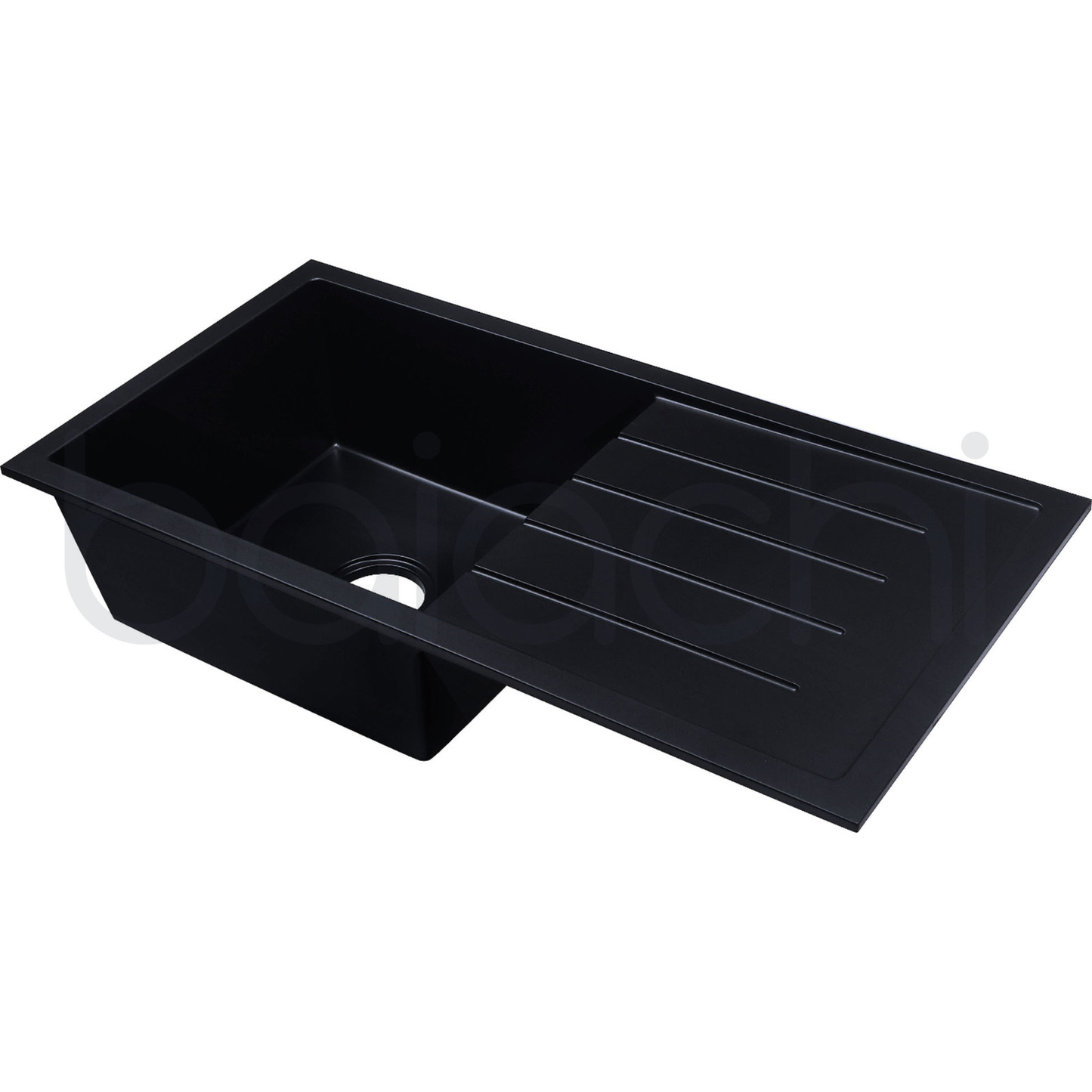 Baiachi 860 x 450 Single Bowl and Drainer Granite Kitchen Sink Black with Black Waste