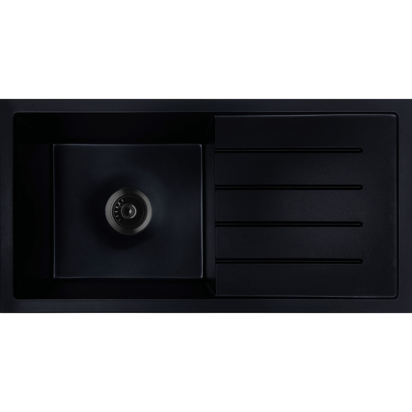 Baiachi 860 x 450 Single Bowl and Drainer Granite Kitchen Sink Black with Black Waste