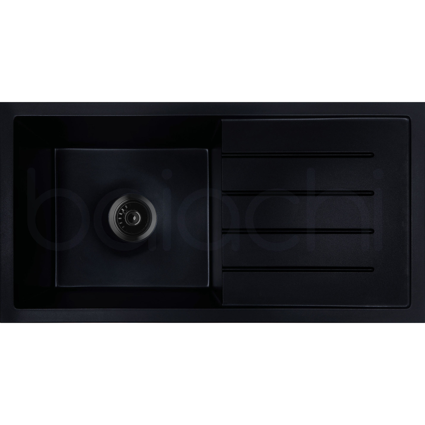 Baiachi Single Bowl and Drainer Granite Kitchen Sink Black with Black Waste