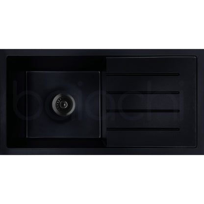 Baiachi 860 x 450 Single Bowl and Drainer Granite Kitchen Sink Black with Black Waste