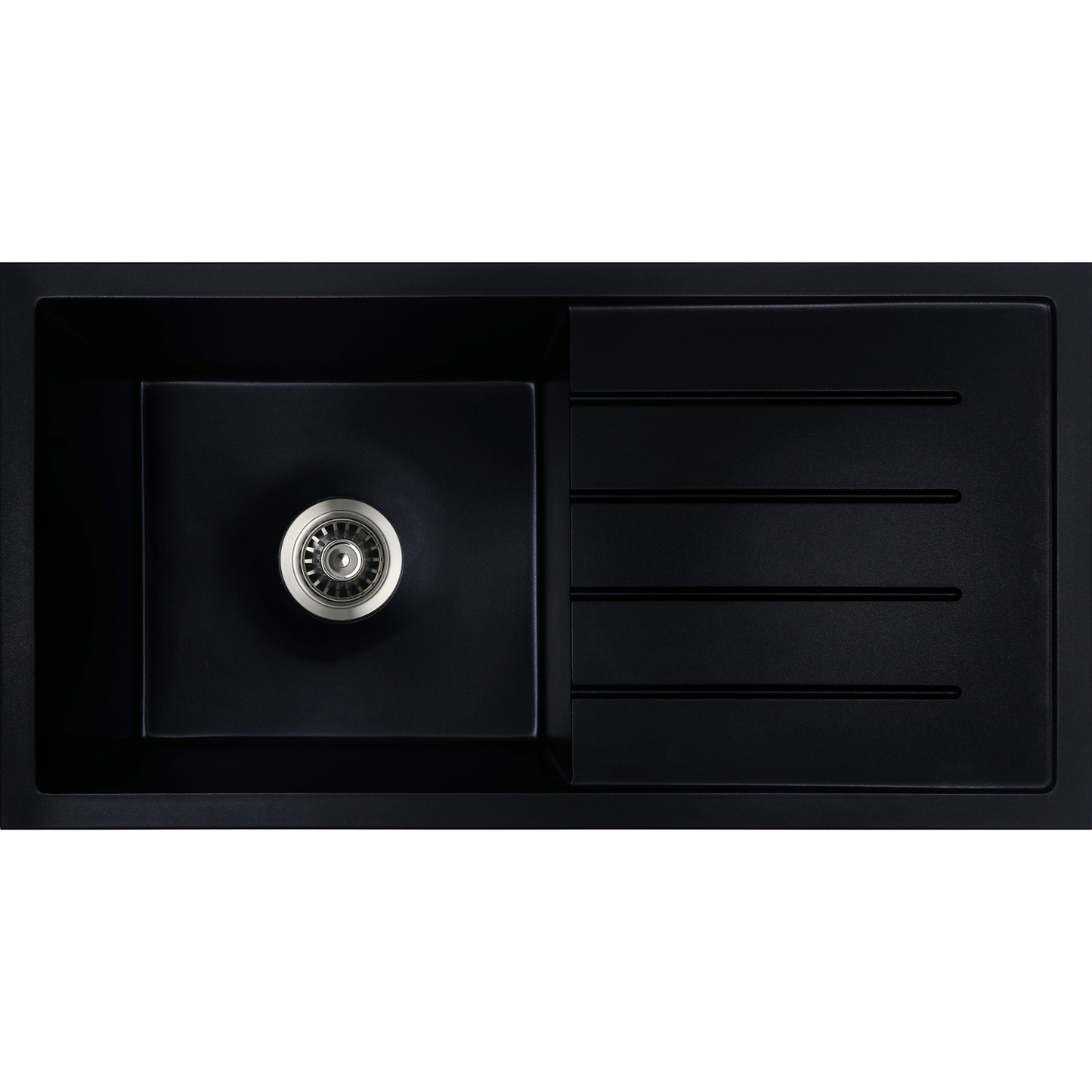 Baiachi 860 x 450 Single Bowl and Drainer Granite Kitchen Sink Black with Black Waste