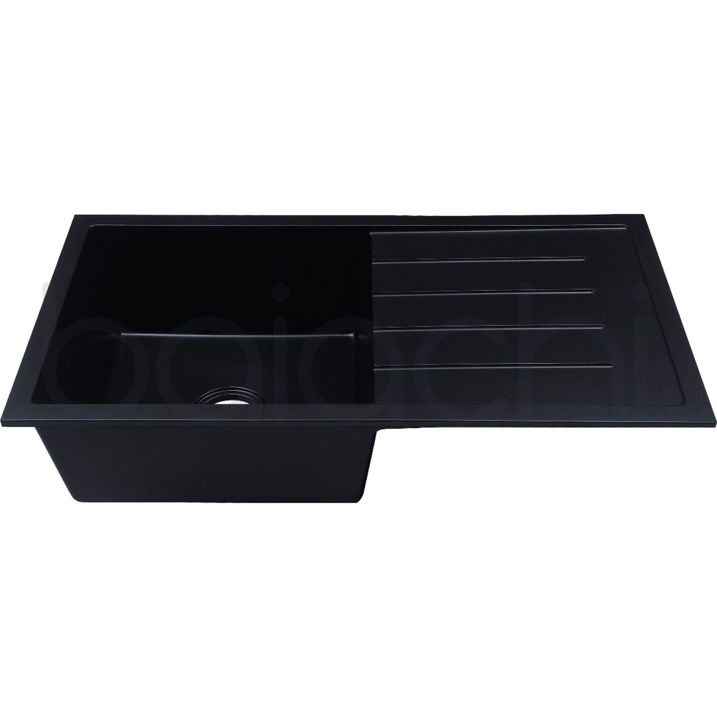 Baiachi 860 x 450 Single Bowl and Drainer Granite Kitchen Sink Black with Gun metal Waste