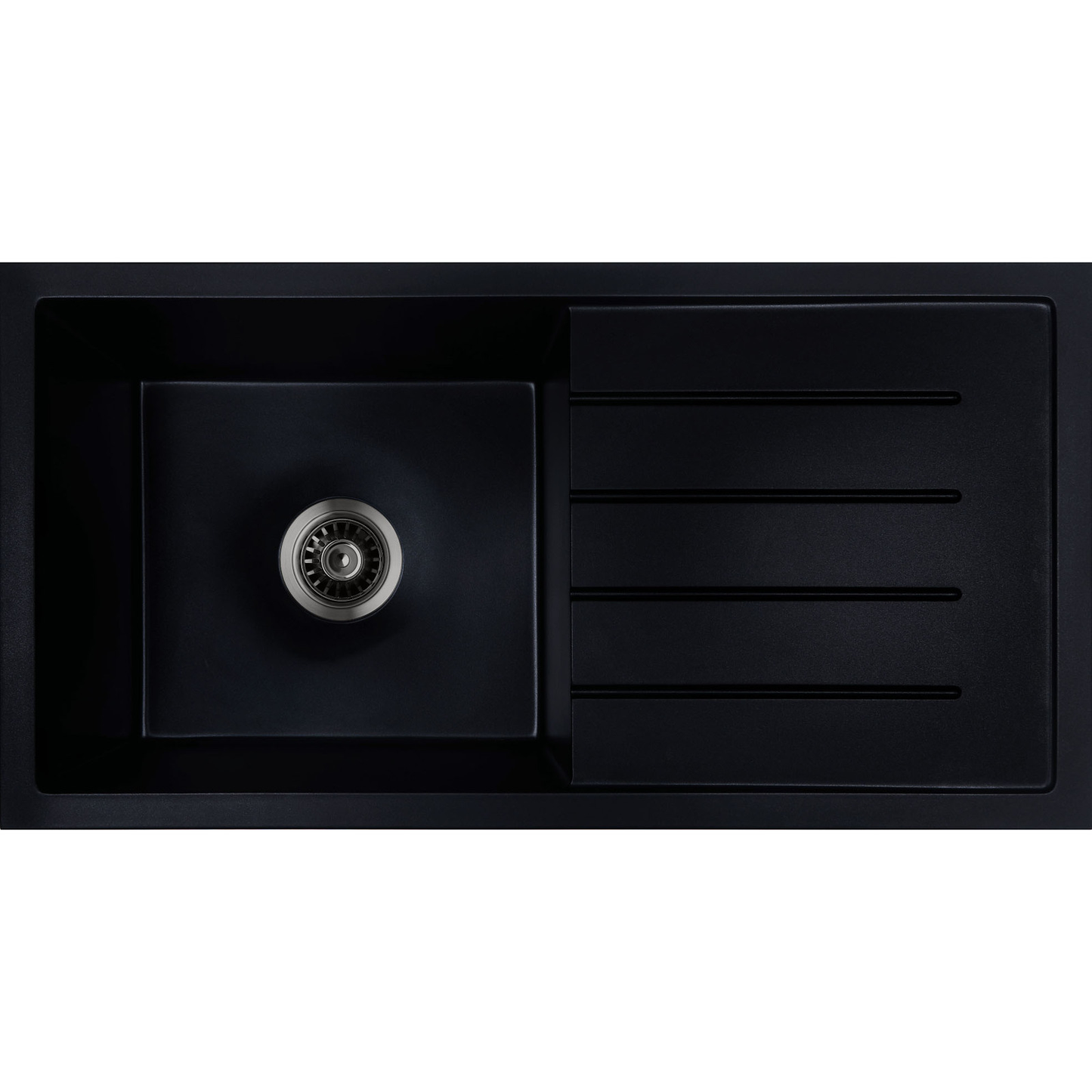 Baiachi 860 x 450 Single Bowl and Drainer Granite Kitchen Sink Black with Gun metal Waste