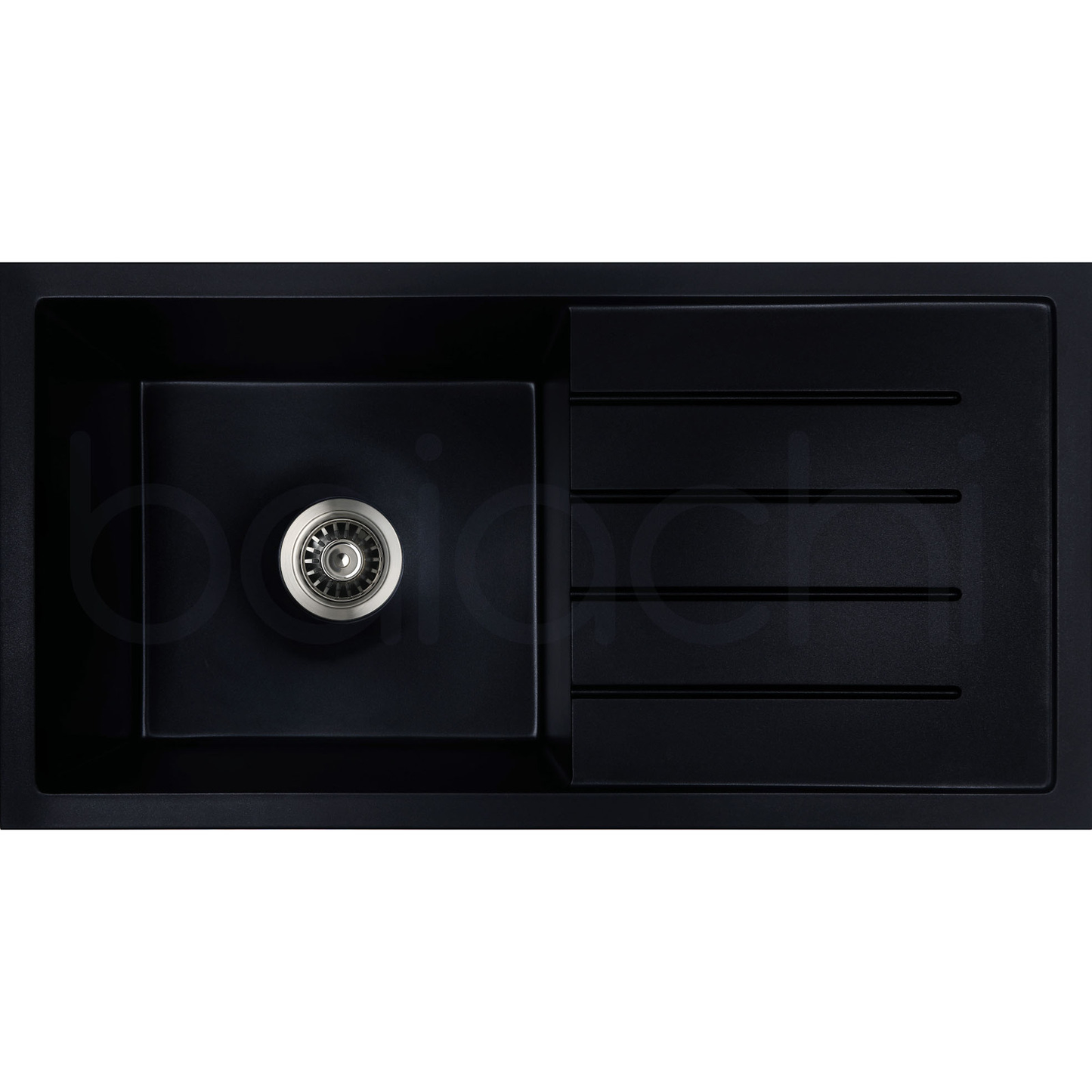 Baiachi Single Bowl and Drainer Granite Kitchen Sink Black with Stainless Steel Waste