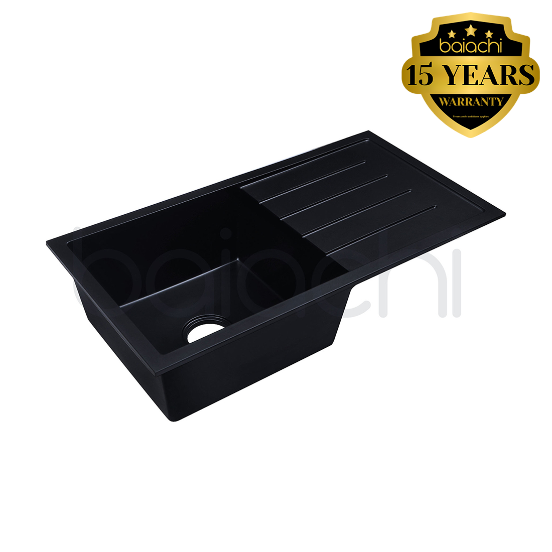 Baiachi 860 x 450 Single Bowl and Drainer Granite Kitchen Sink Black