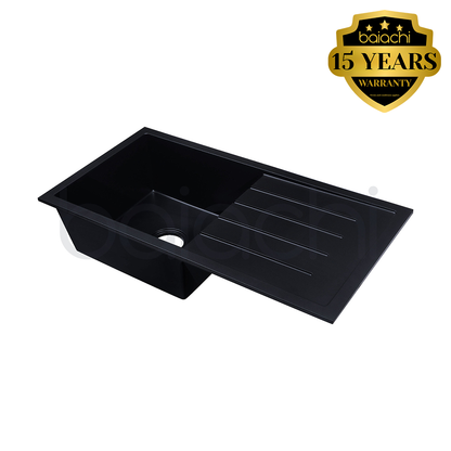 Baiachi 860 x 450 Single Bowl and Drainer Granite Kitchen Sink Black