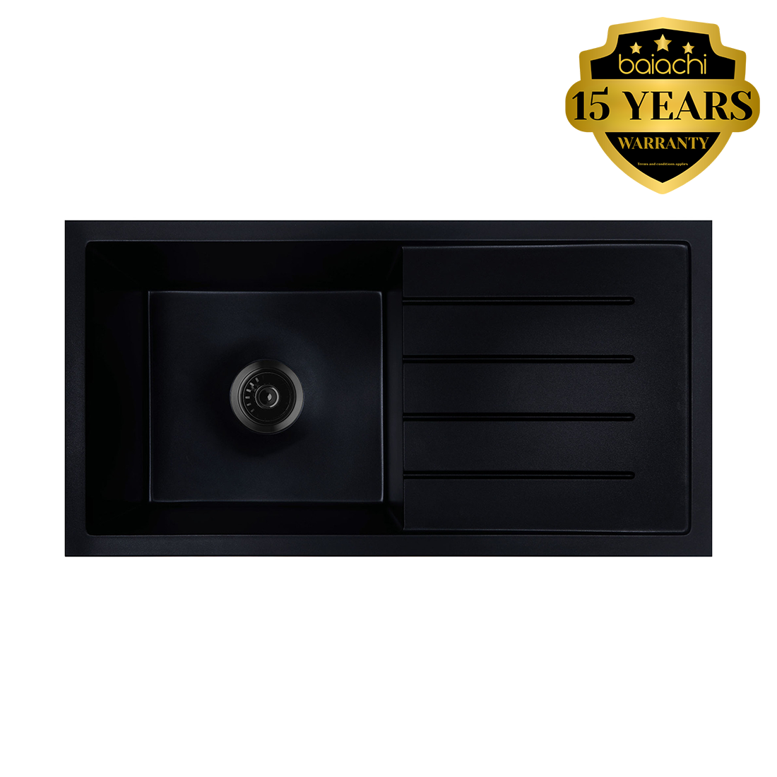 Baiachi 860 x 450 Single Bowl and Drainer Granite Kitchen Sink Black
