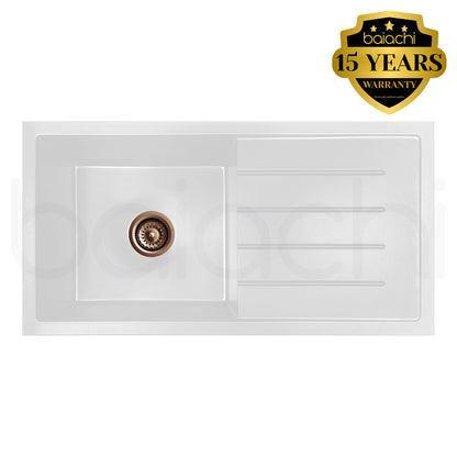 Baiachi 860 x 450 Single Bowl and Drainer Granite Kitchen Sink White